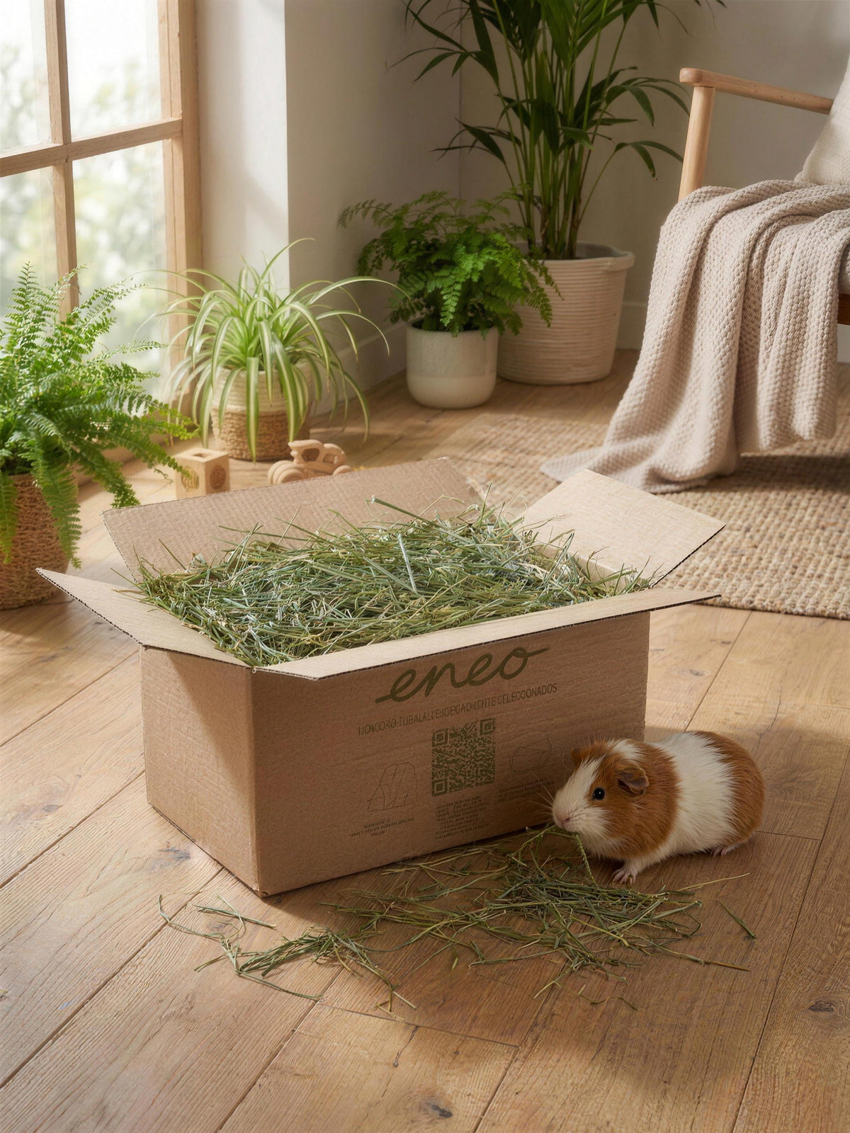 Cobaya comiendo festuca entre plantas