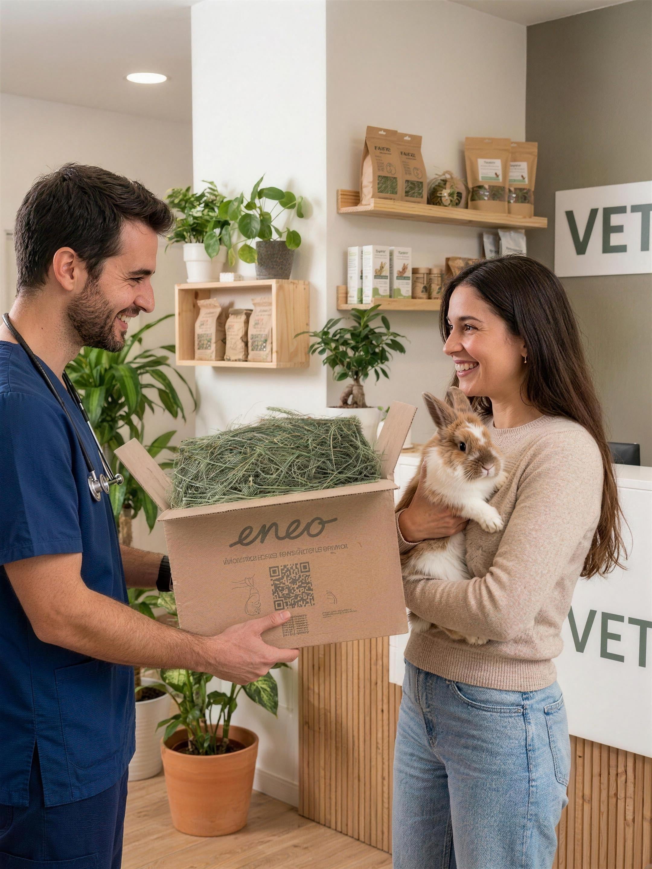 Veterinario entregando la caja de festuca#peso_1kg