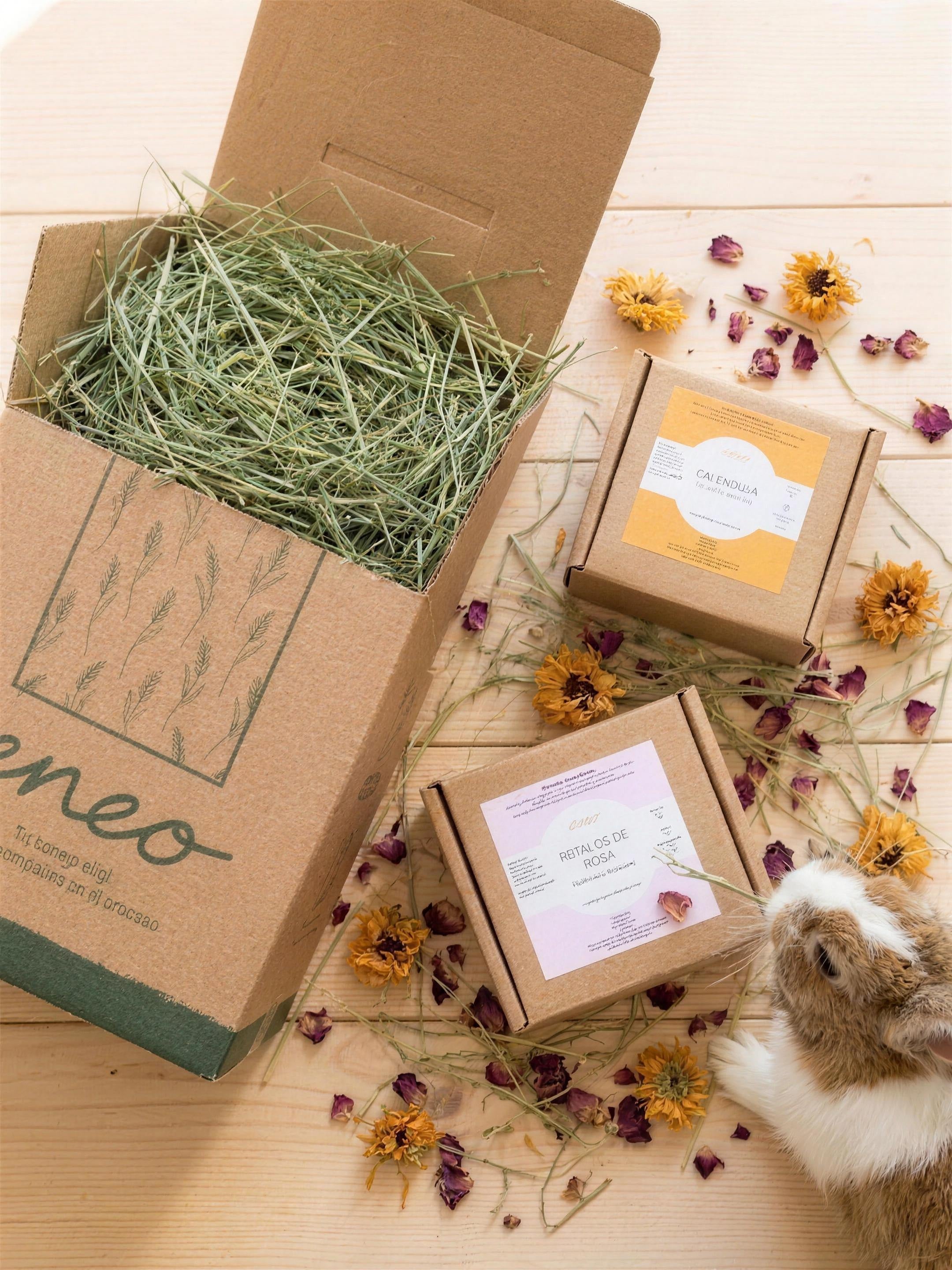 Pack Pruébame — caja abierta con flores y conejo